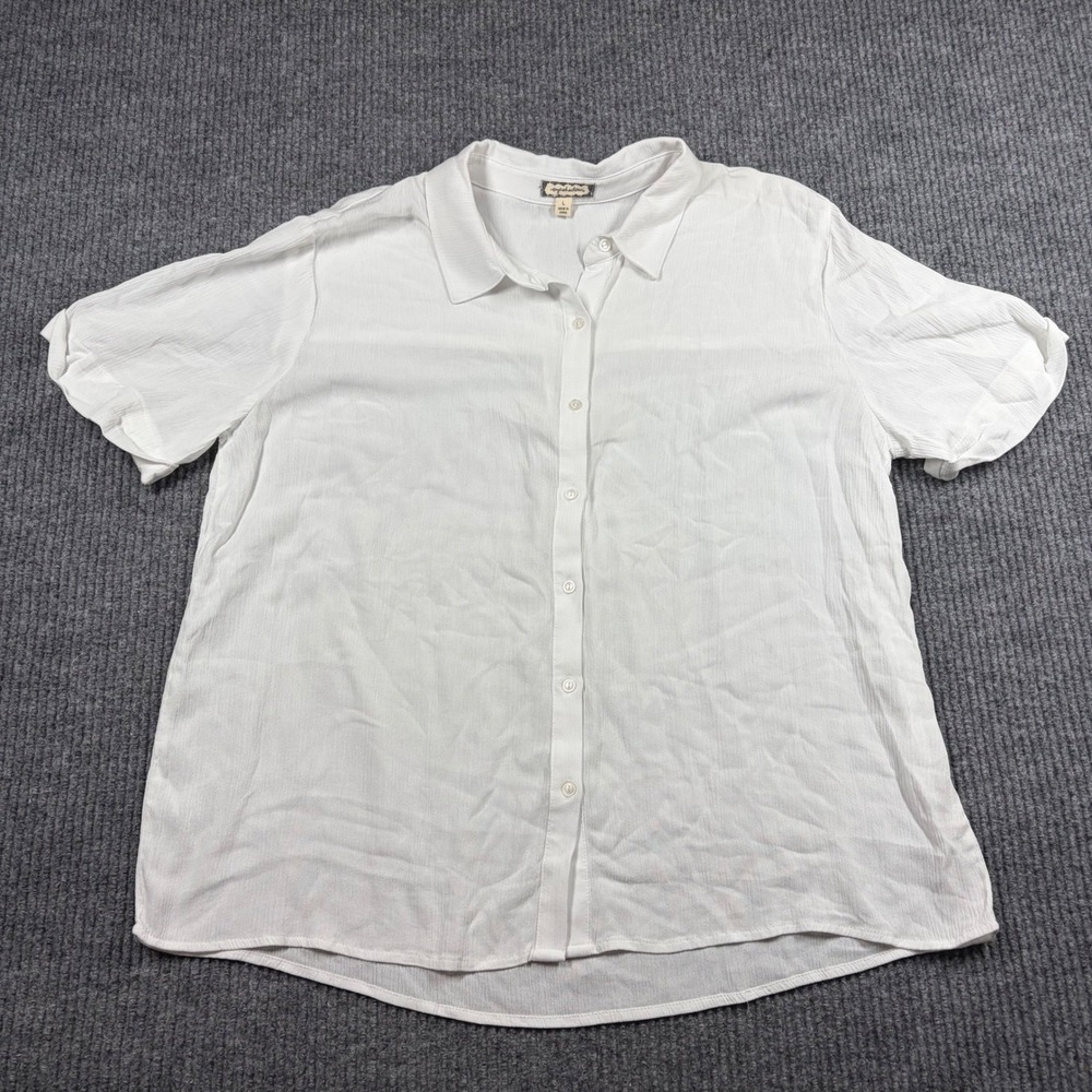 Eyeshadow Shirt Women L White Short Sleeve Button Up Gauze Blouse